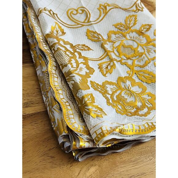 Vintage Vinyl Crochet Lace Table Cover Gold Clear Ivory Tablecloth PVC Plastic - Picture 4 of 16